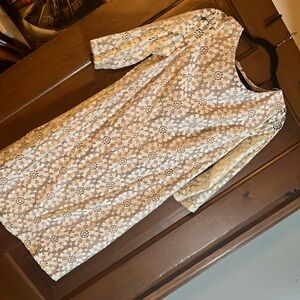 Vince Camuto White Lace over Nude 3/4 Sleeve Dress Size 12